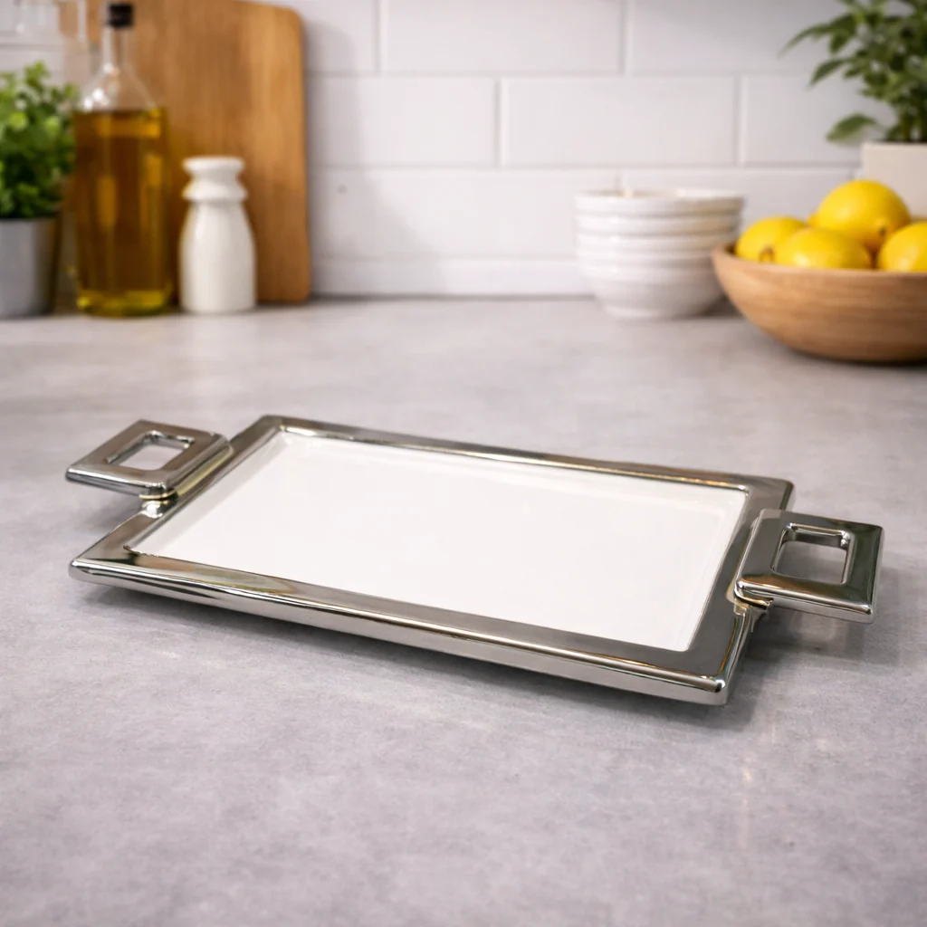 Handle Strip Plate – Silver Rectangular Serving Tray