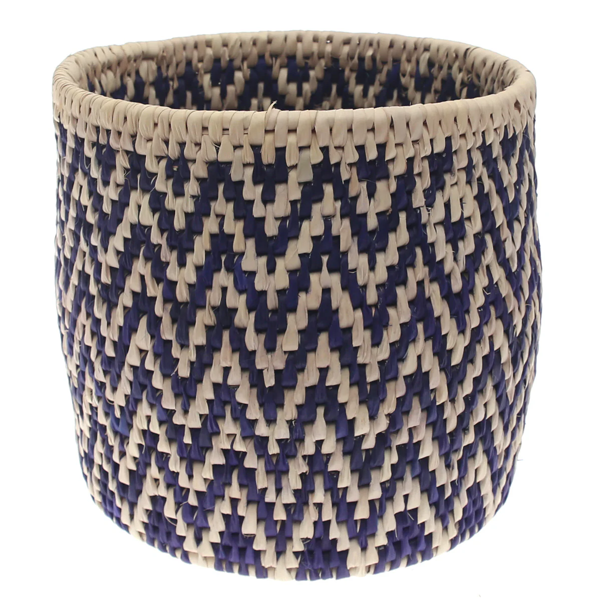 Handwoven Chevron Basket – Blue & Natural Storage Organizer (10x10 in, UC-B-07)