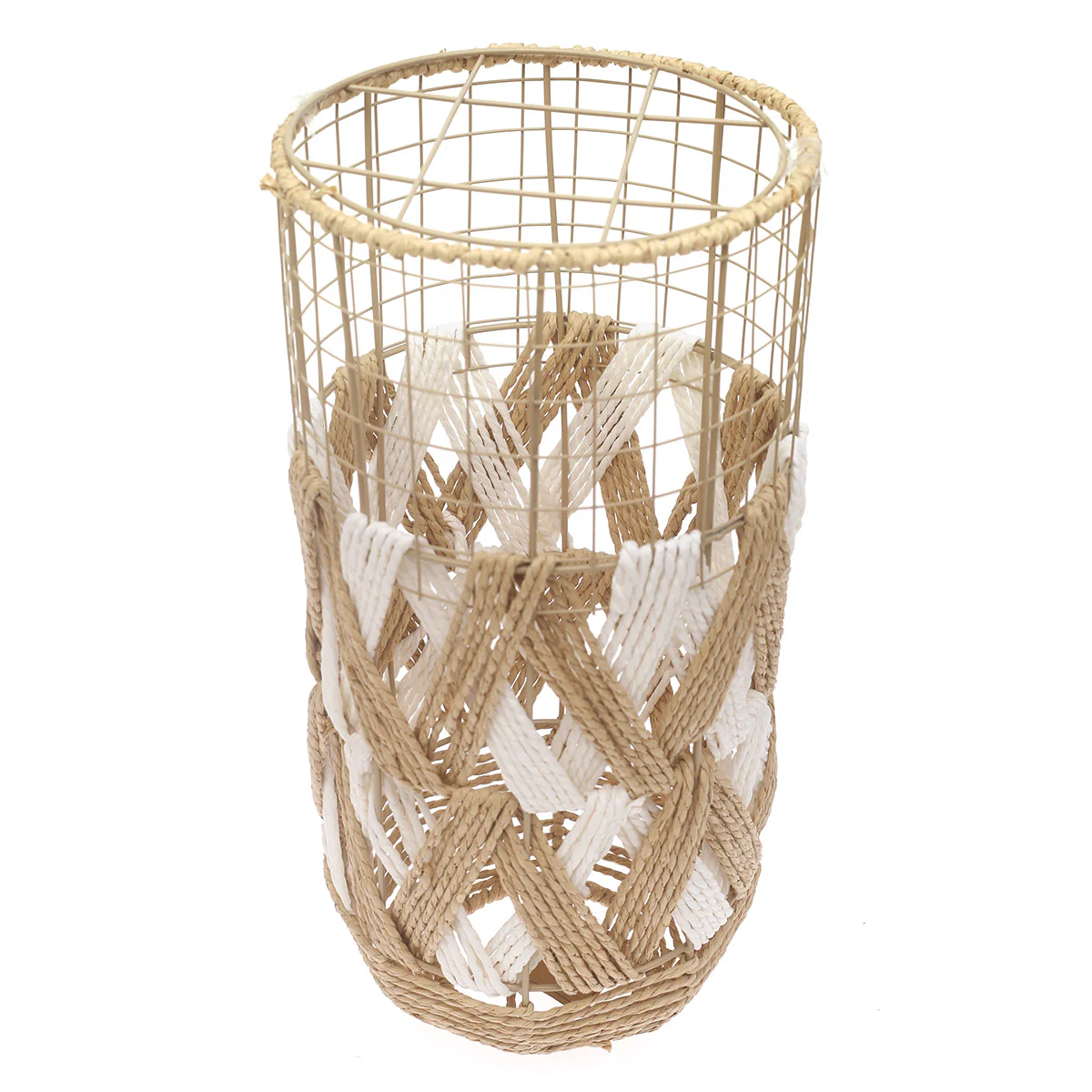 Handwoven Floor Vase – Small White & Natural Rope Design - Image 2