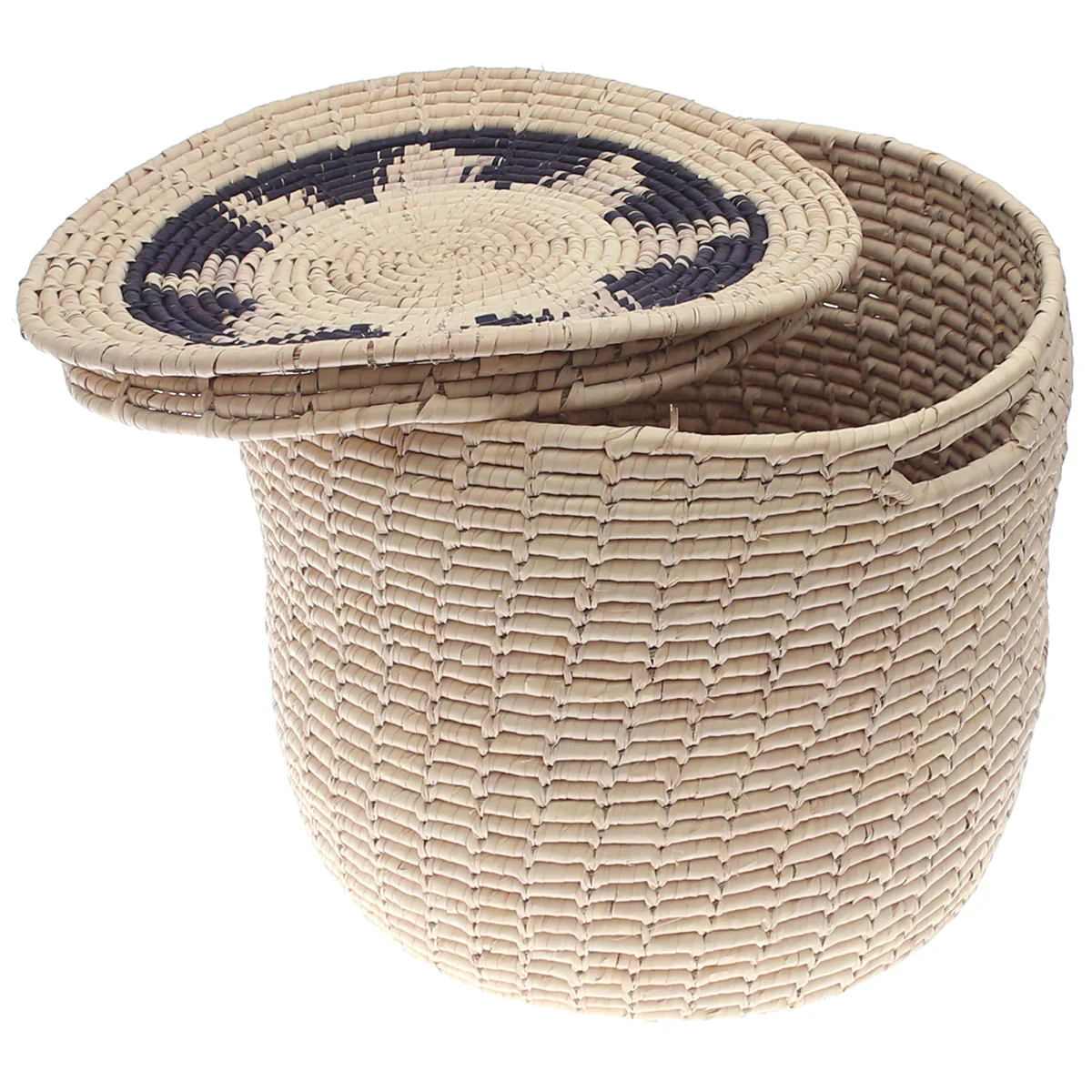 Handwoven Natural Storage Basket with Lid – Round Organizer (14x14 in, UC-B-10) - Image 2