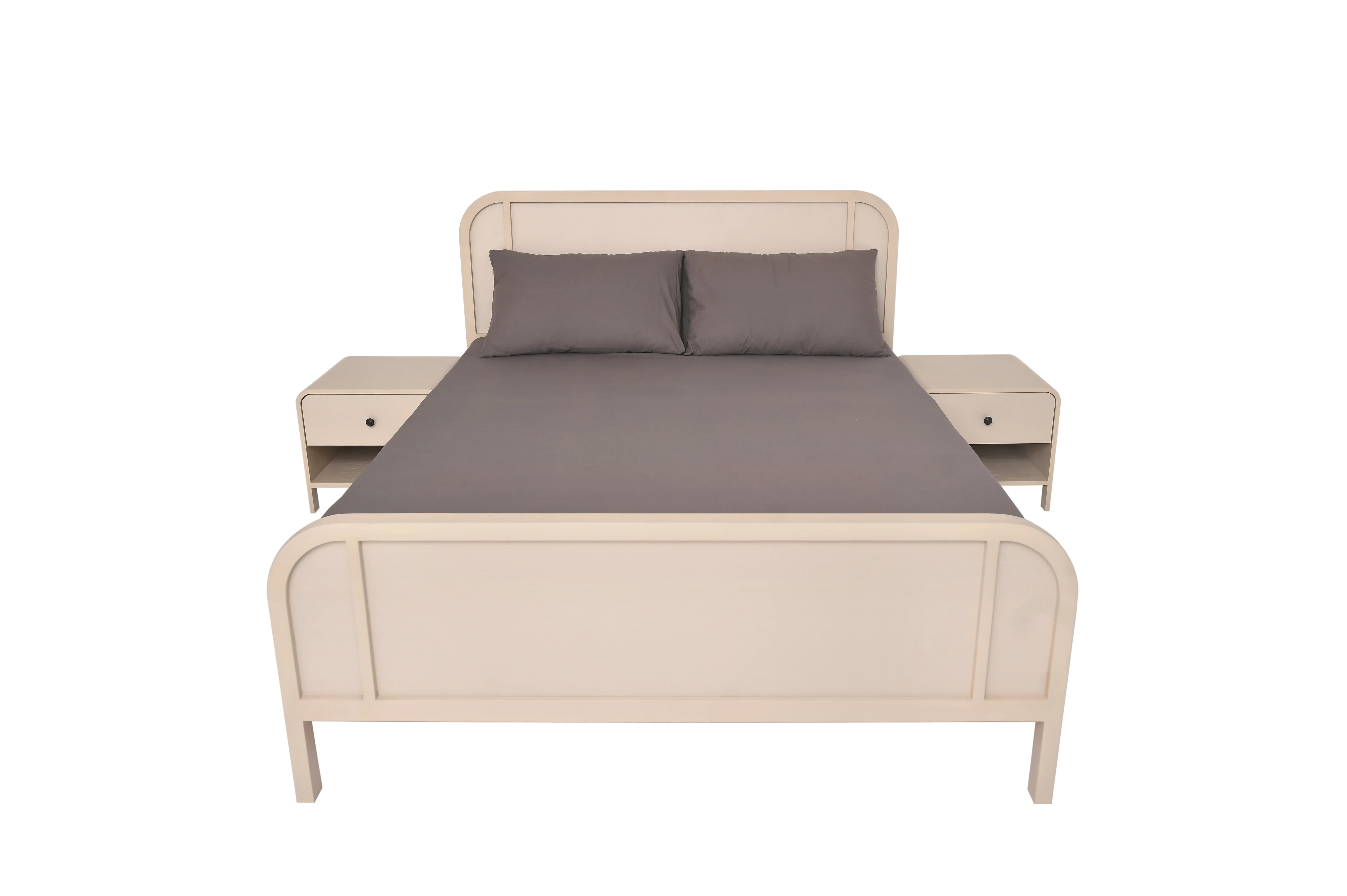 Harold Queen Bed – Solid Wood Frame with Upholstered Headboard