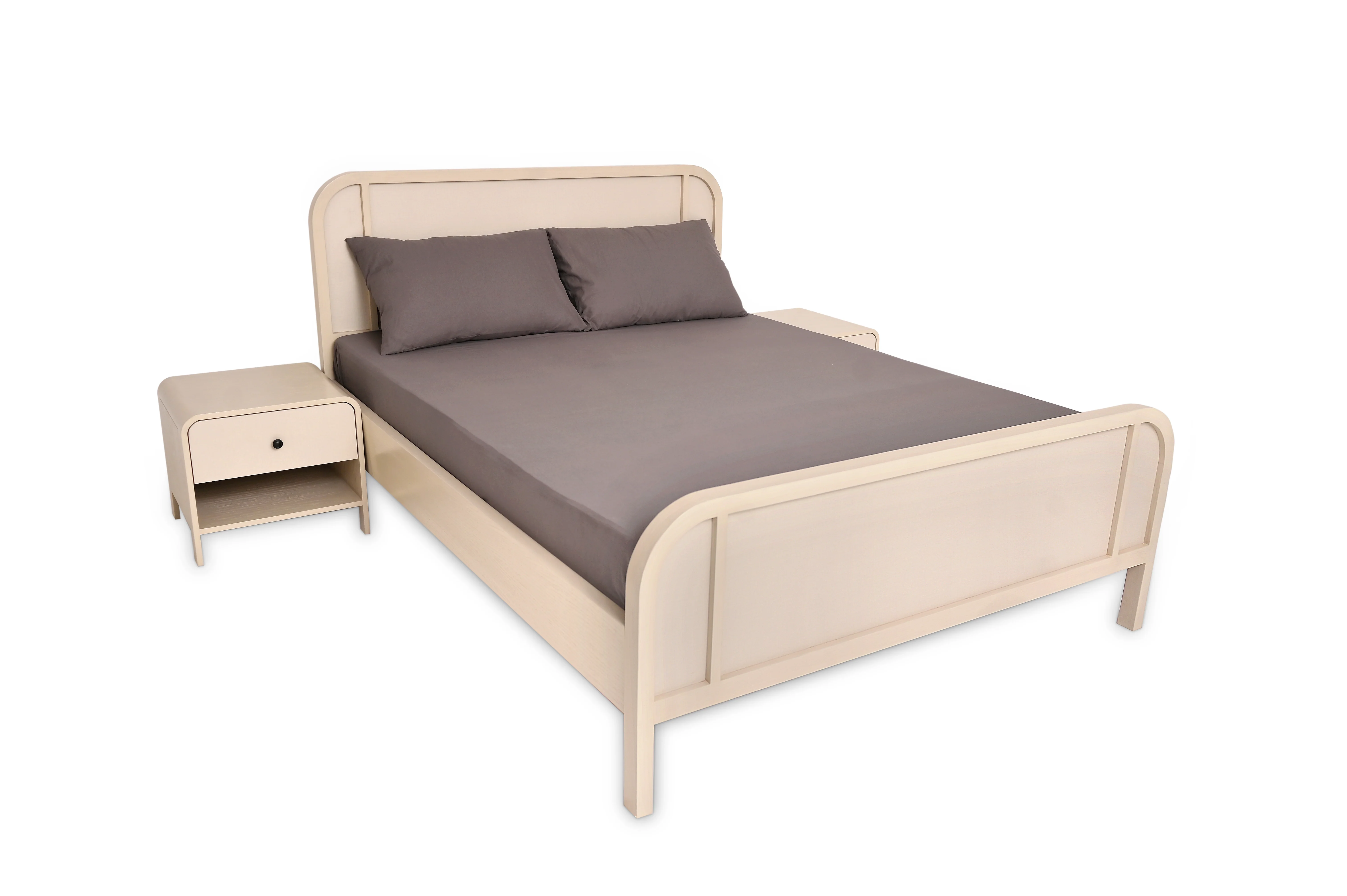 Harold Queen Bed – Solid Wood Frame with Upholstered Headboard - Image 2