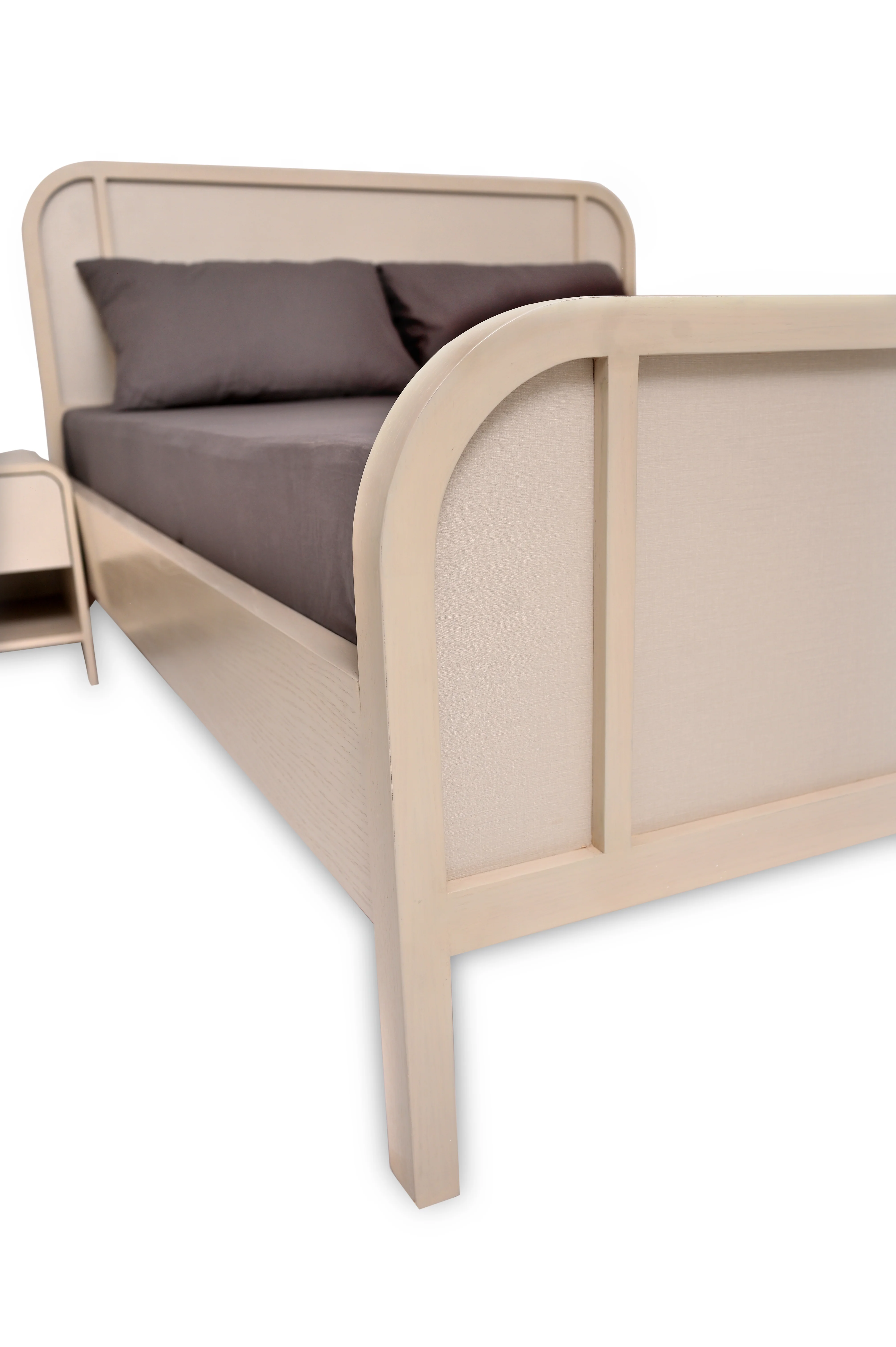 Harold Queen Bed – Solid Wood Frame with Upholstered Headboard - Image 4