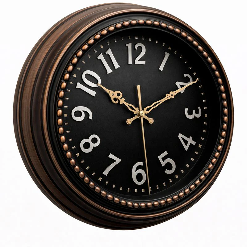 Heritage Hazel Wall Clock 14.5 Inch – Vintage Copper Finish with Black Dial & Beaded Detailing (Plastic)