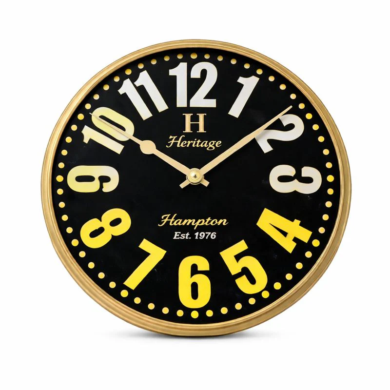Heritage Oxford 14-Inch Classic Wall Clock – Black Vintage Roman Numeral Dial with Antique Gold Finish