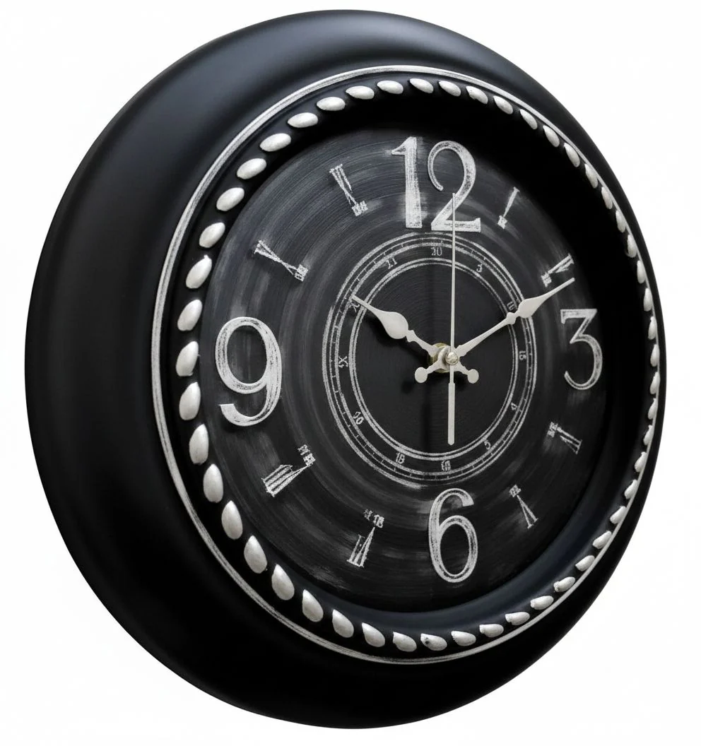 Heritage Prague 2 Wall Clock 18 x 18 Inch – Vintage Black Dial with Chalk-Style Numerals & Beaded Frame (Plastic)