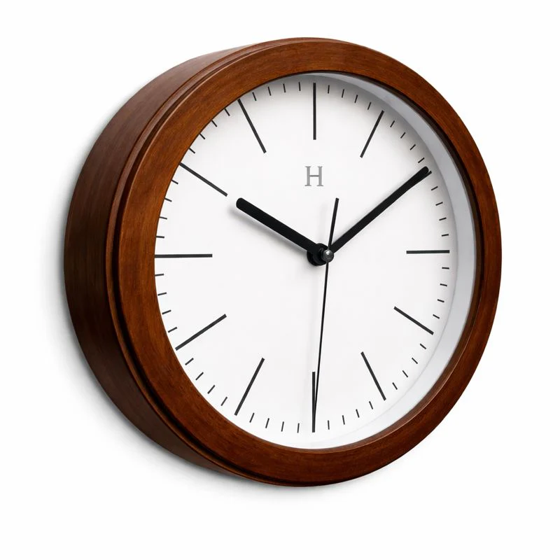 Heritage Squat 2 Wall Clock 9.75 Inch – Wood Finish Frame with Minimal White Dial & Modern Classic Style (Plastic)