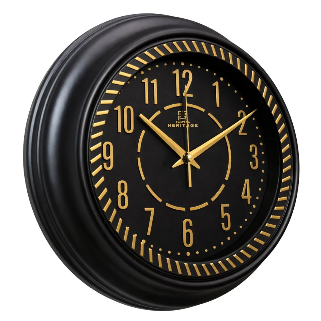 Heritage Vintage Wall Clock 15" – Black & Gold Plastic Wall Clock