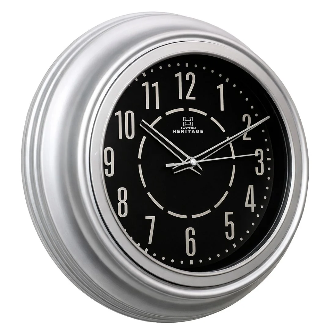 Heritage Vintage Wall Clock 15" – Classic Silver Frame Plastic Wall Clock