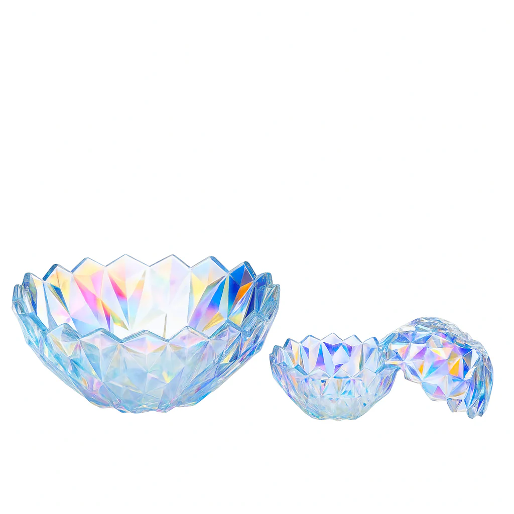 Iridescent Pressed-Glass 7-Piece Fruit Bowl & Serving Set – Colour-Tinted Crystal Design - Image 2