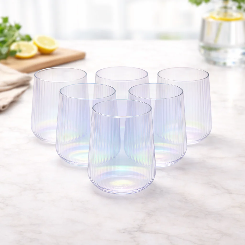 Iridescent Ribbed Tumbler Set – 6Pcs 440ml Modern