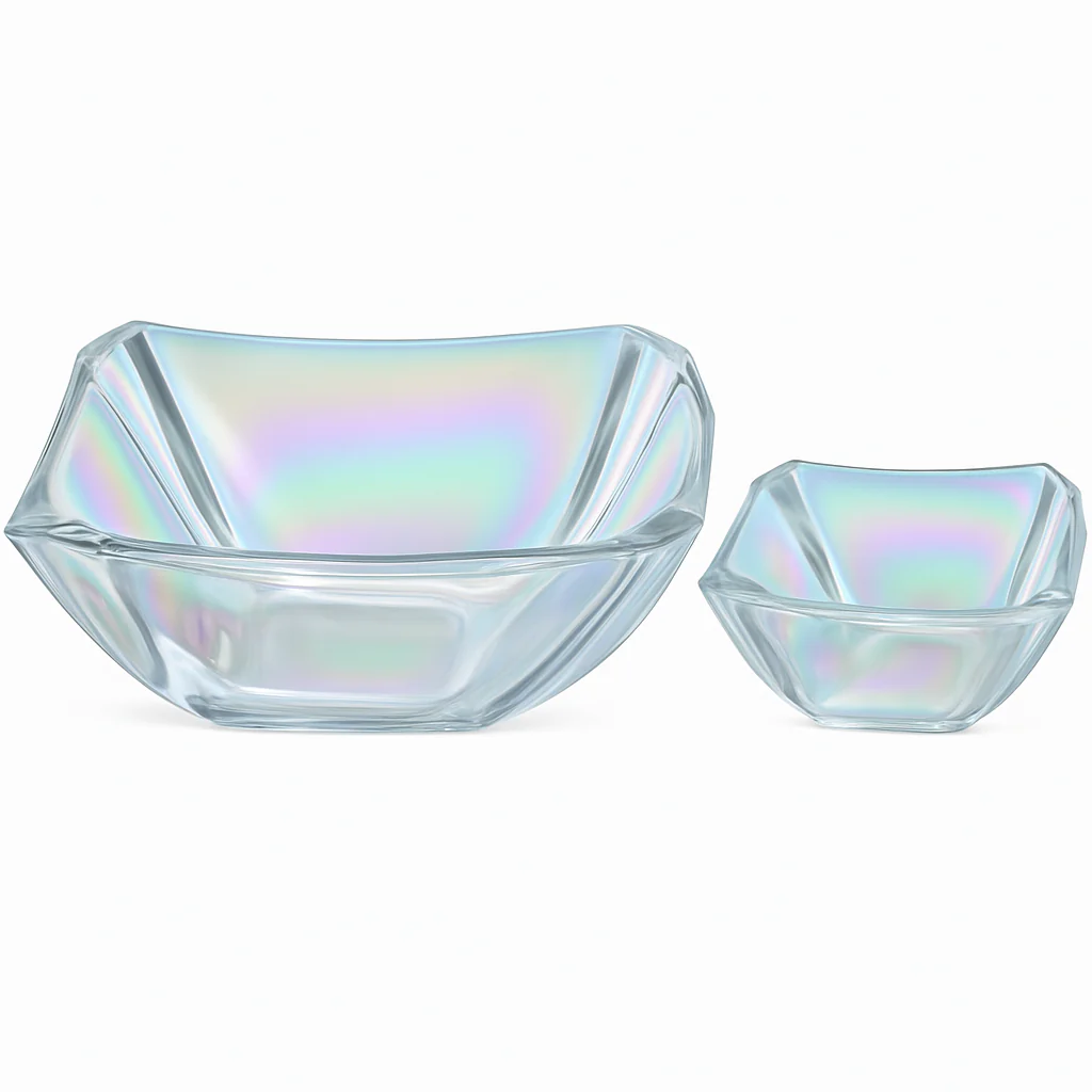 Iridescent Square-Cut 7-Piece Fruit Bowl Set – Silver, Gold & Black Colour Options (200/105 mml) - Image 3