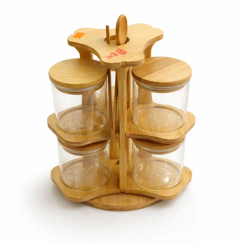 Jar Set 8PCS Wooden Circle Multi-Tier Storage Organizer with Lids