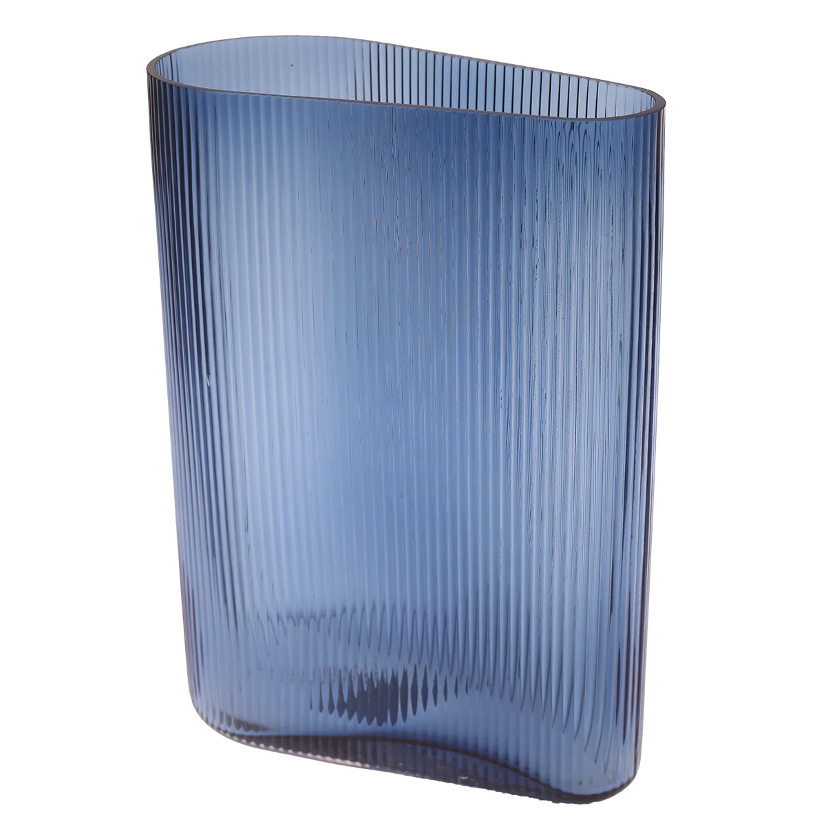 Large Blue Glass Vase – Ribbed Decorative Flower Vase for Home & Office Décor (10 x 5.25 x 14 Inch)