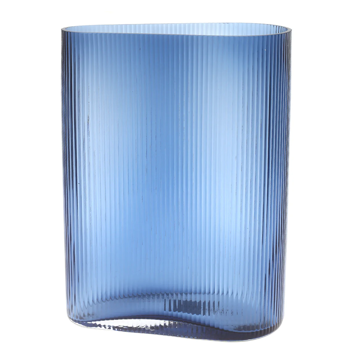 Large Blue Glass Vase – Ribbed Decorative Flower Vase for Home & Office Décor (10 x 5.25 x 14 Inch) - Image 2