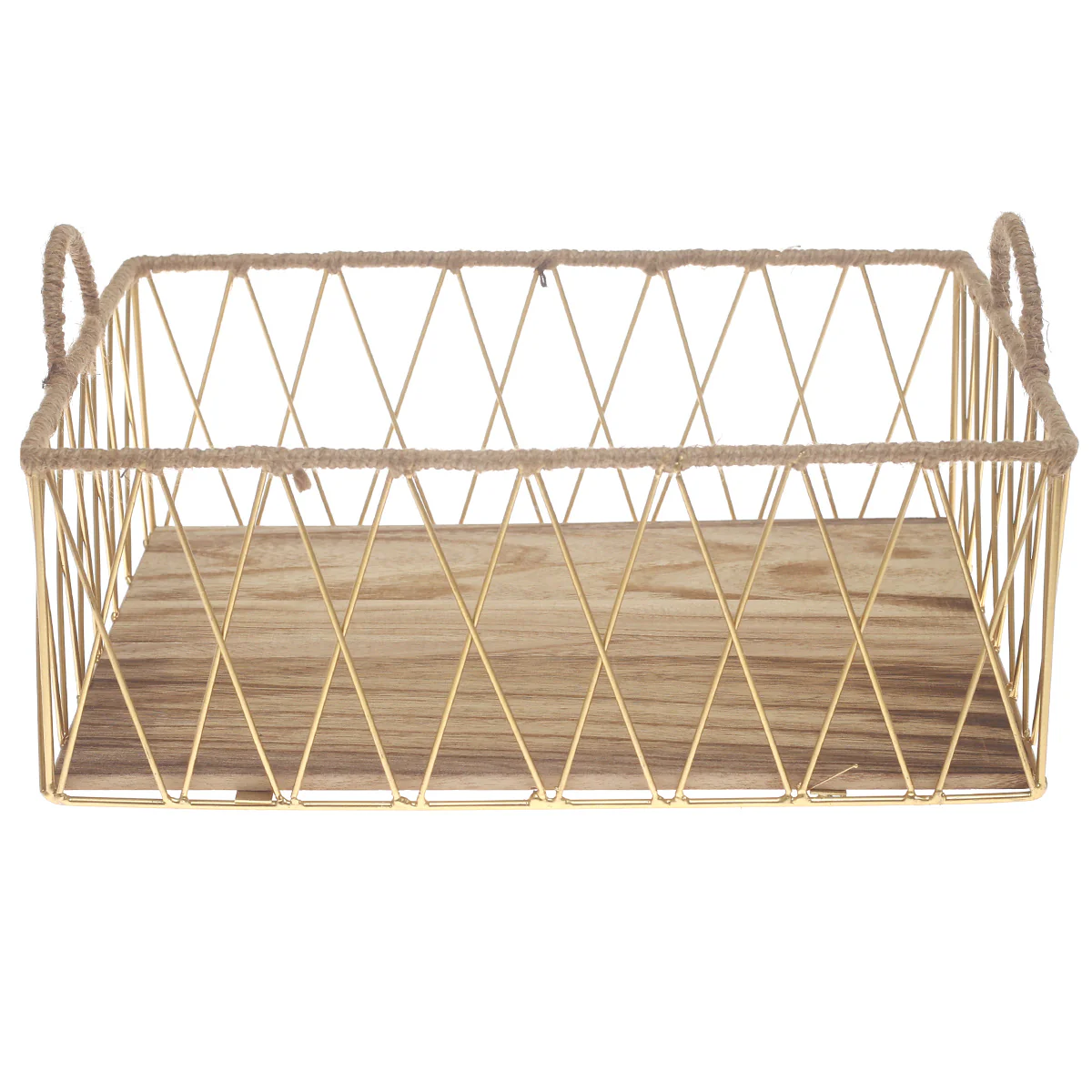 Large Gold Storage Basket with Wooden Base – Modern Metal Organizer - Image 2