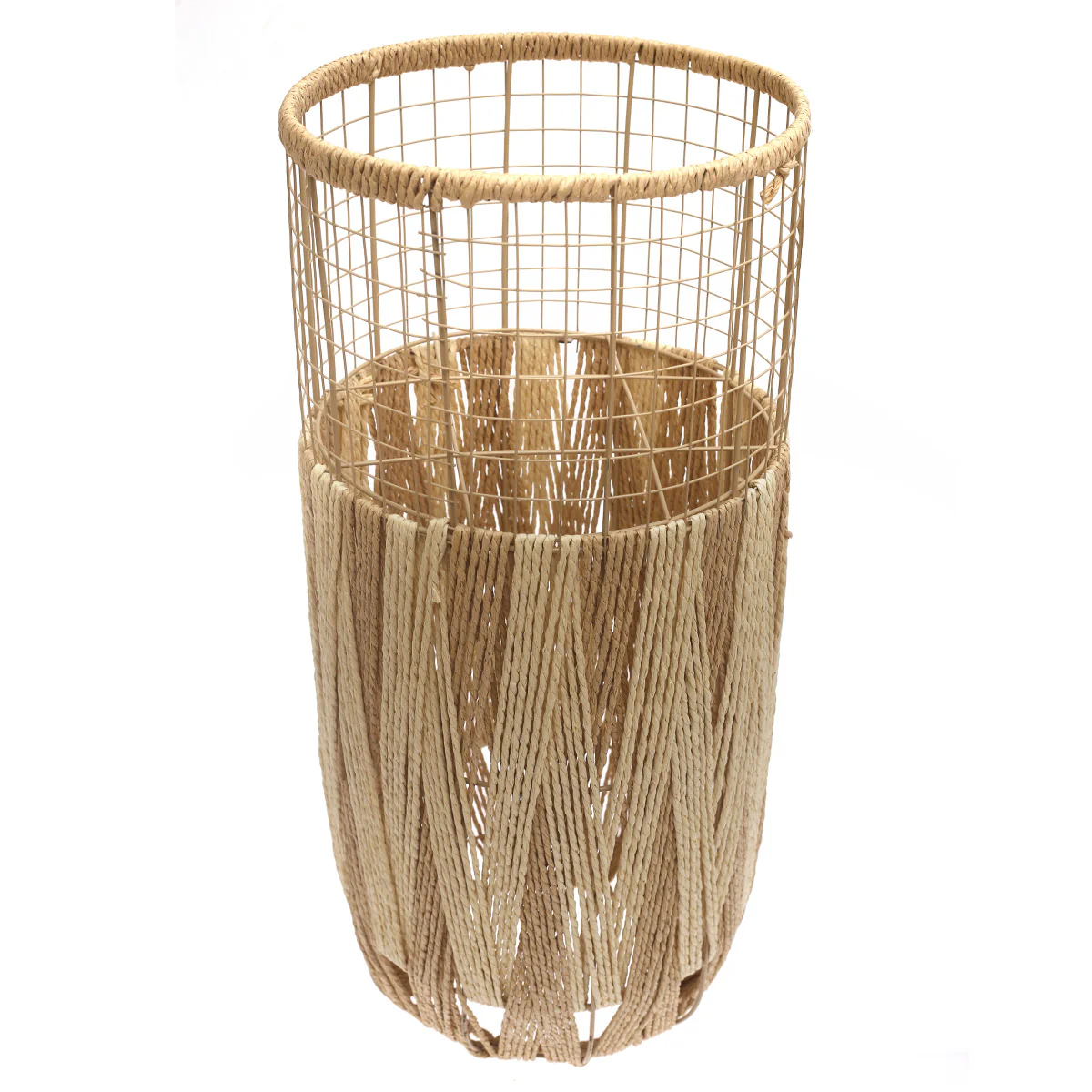 Large Natural & White Metal Wire Vase with Woven Rope Detailing (27 Inch Height) - Image 2