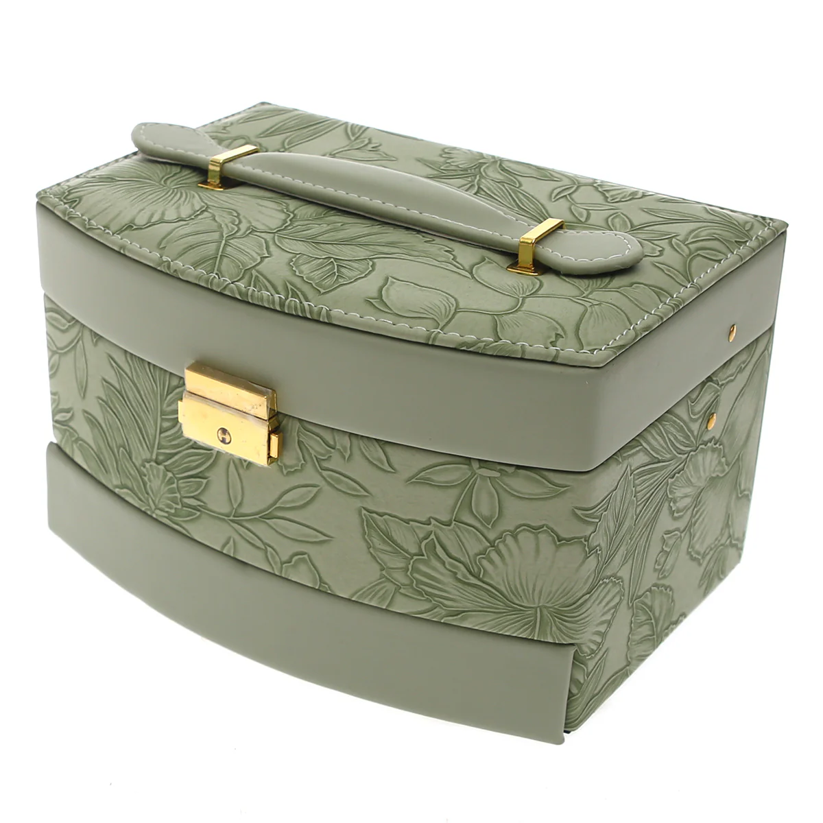 Large Printed Jewelry Storage Box – Multi‑Layer Organizer with Mirror & Drawer