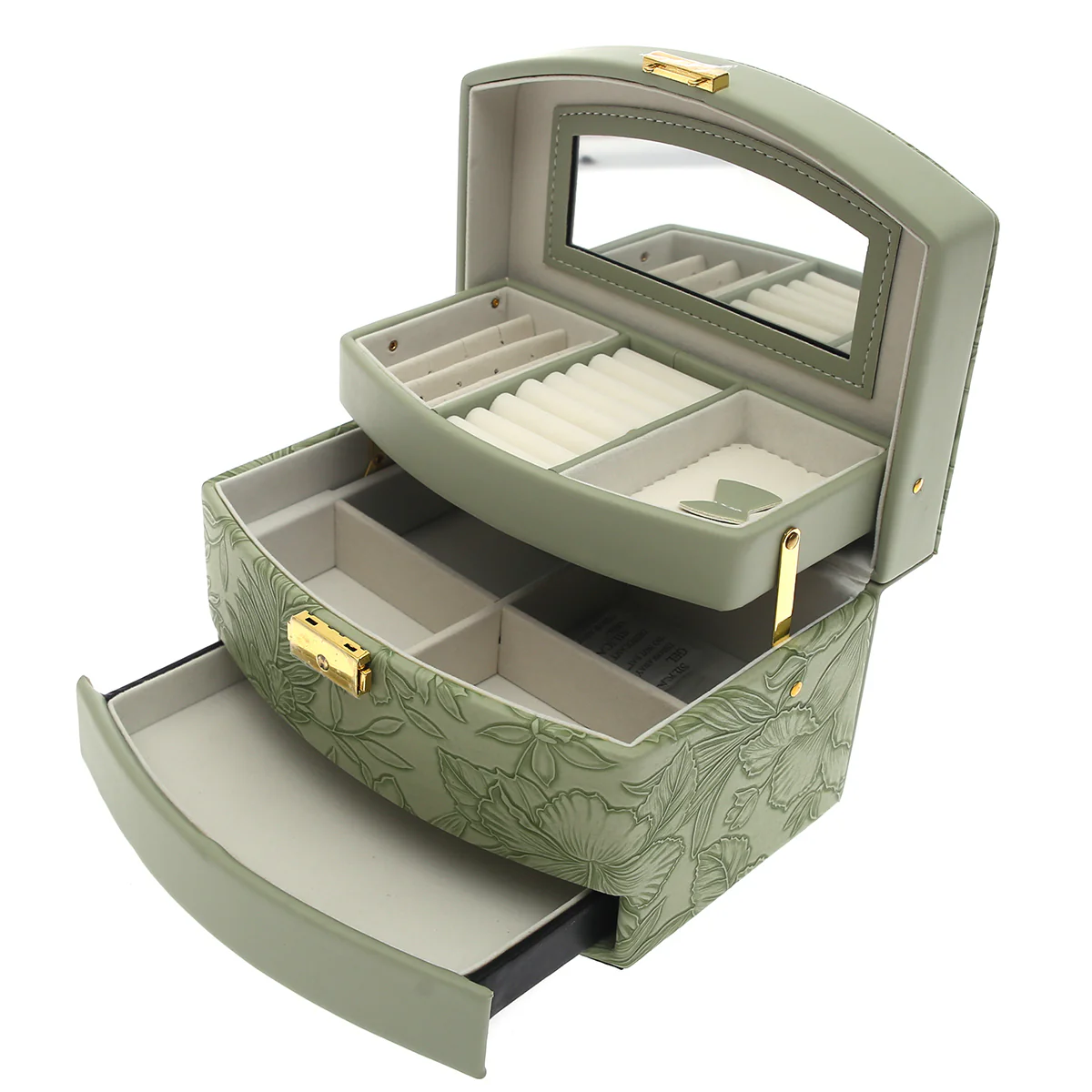 Large Printed Jewelry Storage Box – Multi‑Layer Organizer with Mirror & Drawer - Image 2