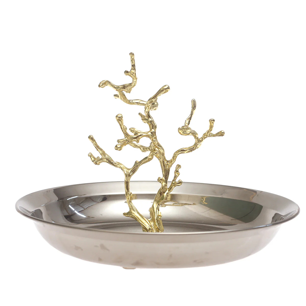 Large Silver Console Decorative Bowl with Gold Branch Accent – 9 x 7 Inch - Image 2