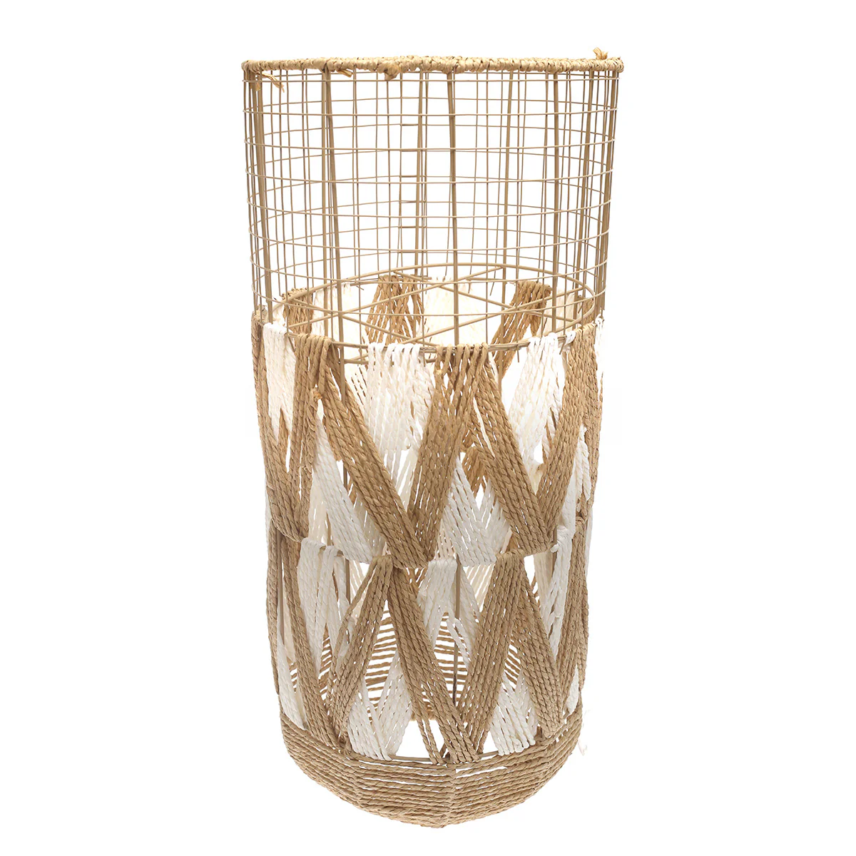 Large White & Natural Metal Wire Vase with Woven Detailing (27 Inch Height) - Image 2