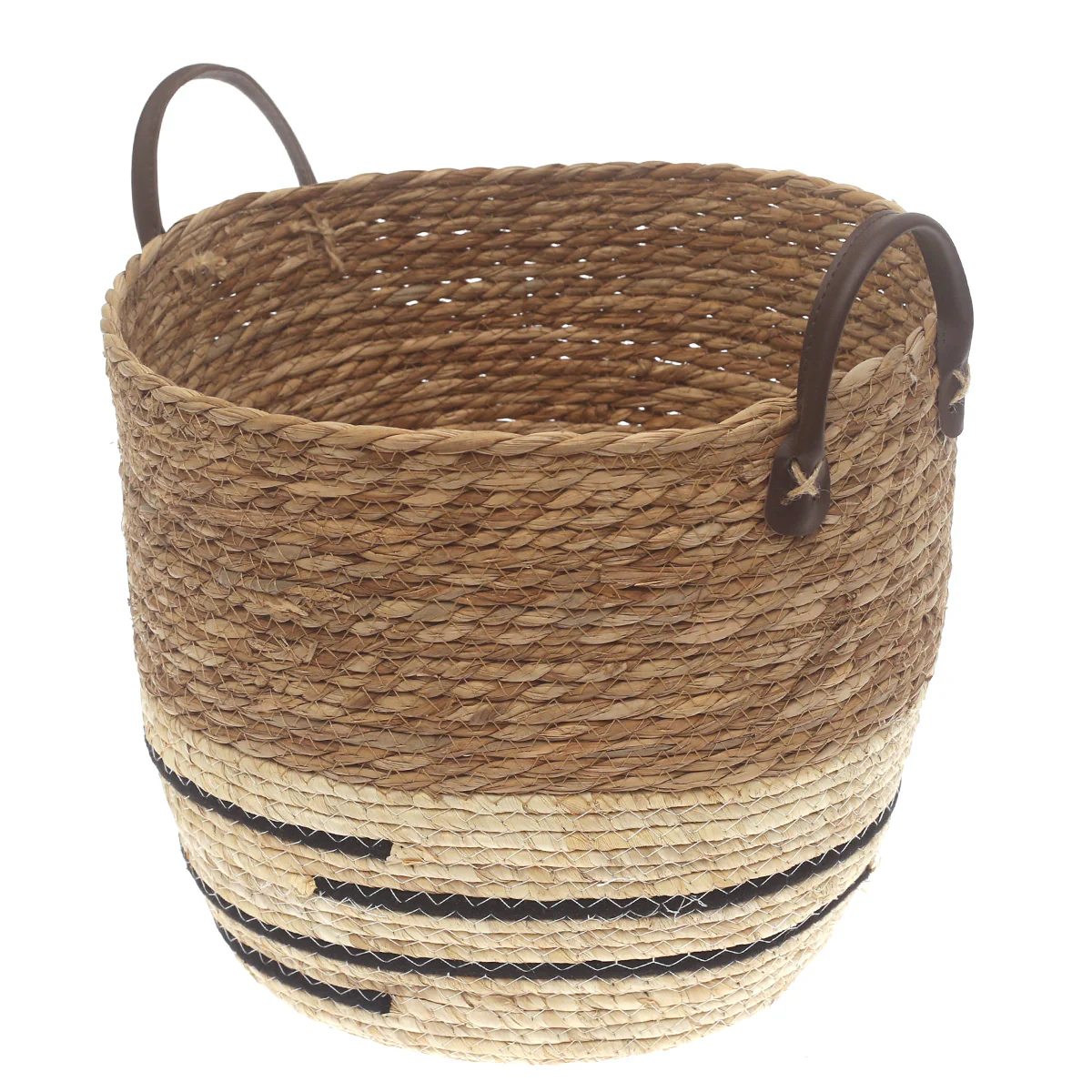 Large Woven Storage Basket White & Black Stripe Design – 12 x 12 x 12 Inch - Image 2