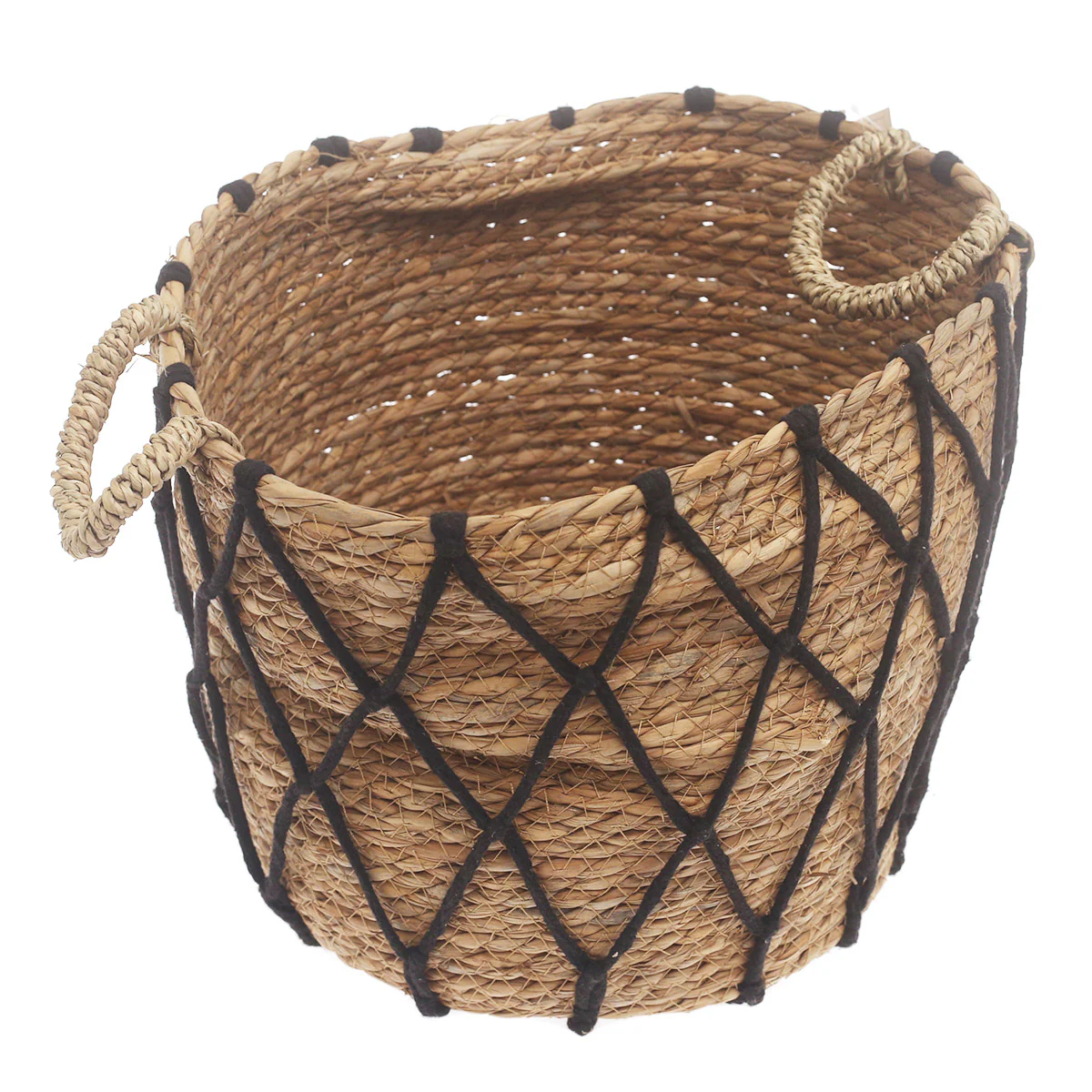 Large Woven Storage Basket with Black Rope Detail – 12 x 12 x 10 Inch - Image 2