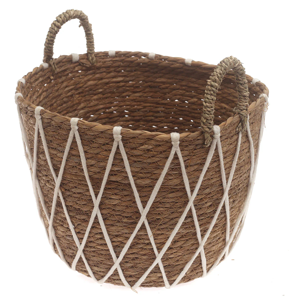 Large Woven Storage Basket with White Rope Detail – 12 x 12 x 10 Inch - Image 2