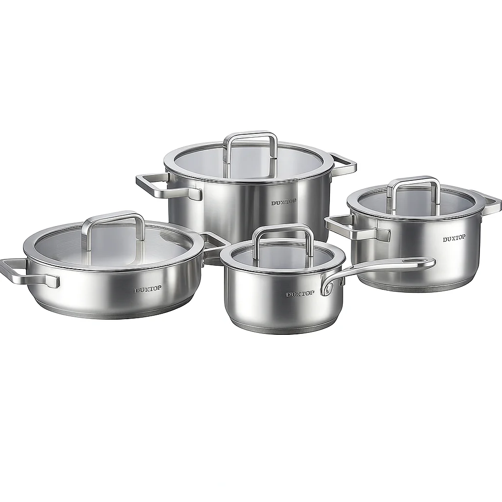 Lea 8-Piece Stainless Steel Cookware Set – Mirror Finish Pots & Pans with Glass Lids, Induction & Gas Compatible