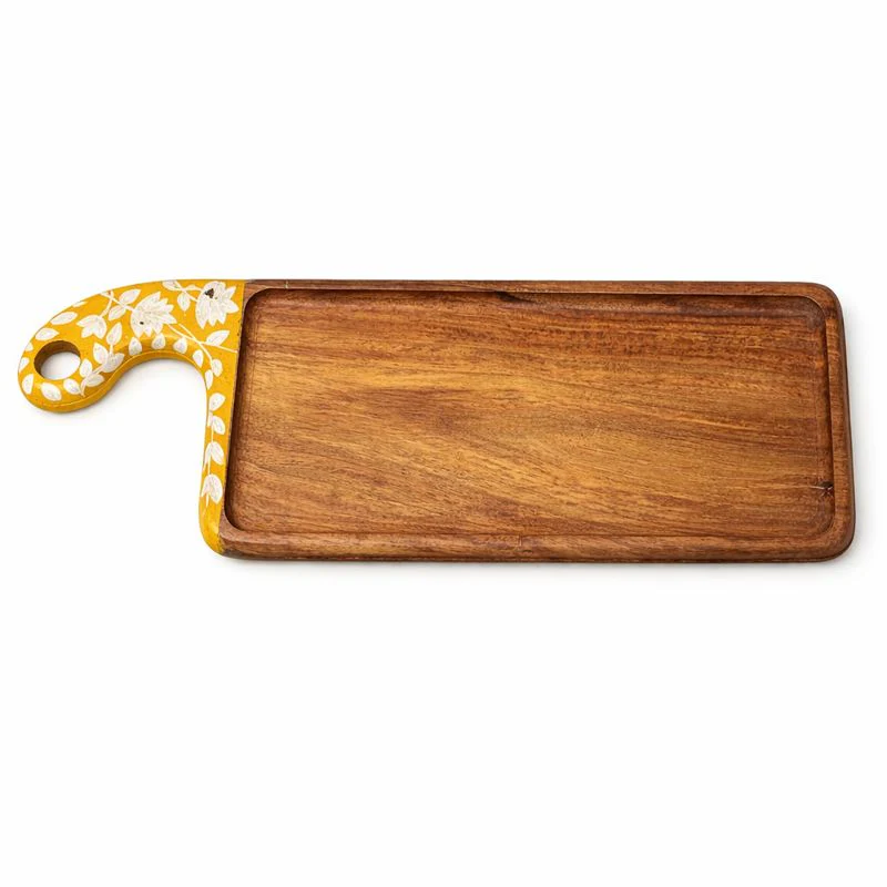 Leaf Harmony Platter – 13 Inch | Handcrafted Wooden Serving Platter with Painted Handle - Image 2