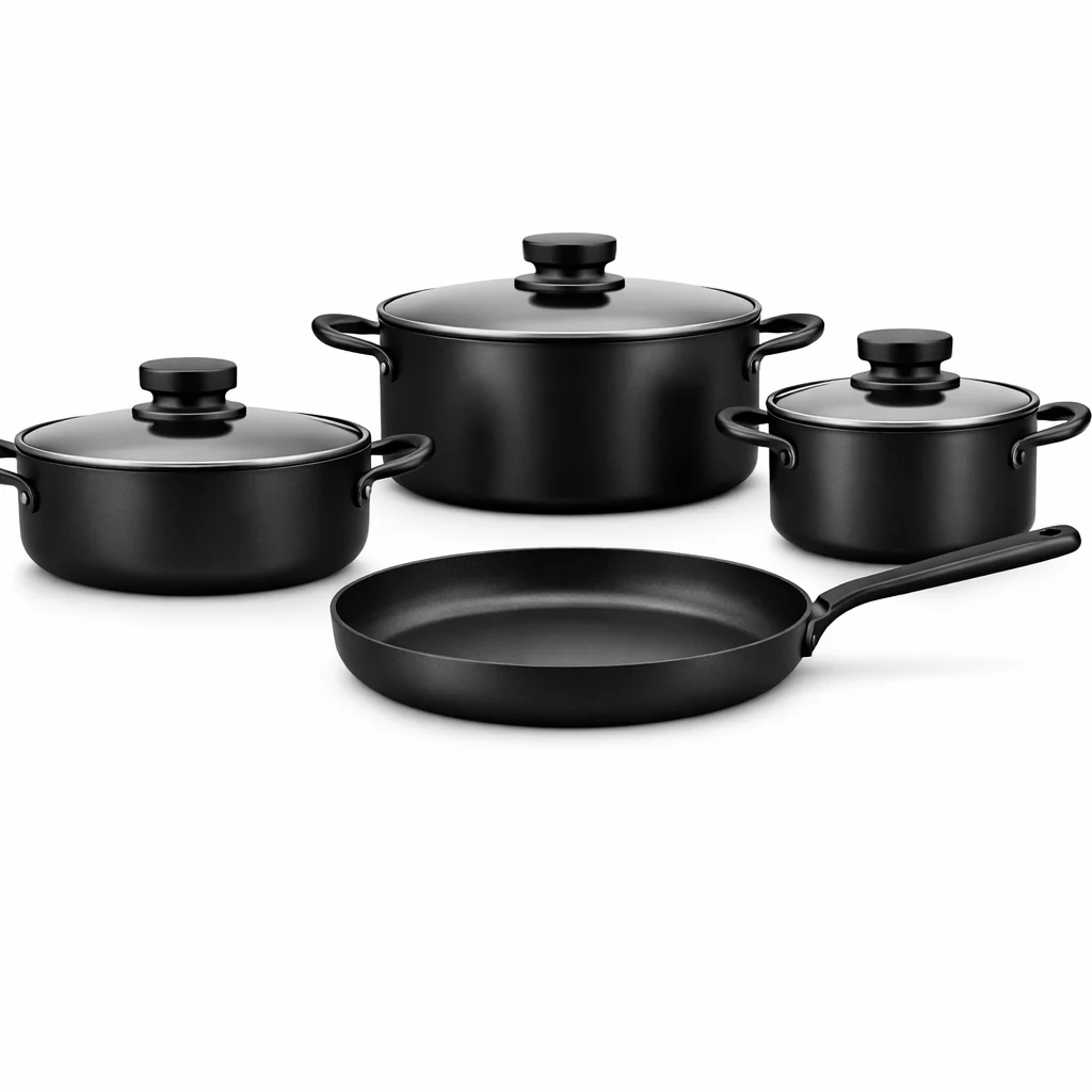 Lena 7 Pcs Cookware Set – Classic Matte Black Nonstick Aluminium Set