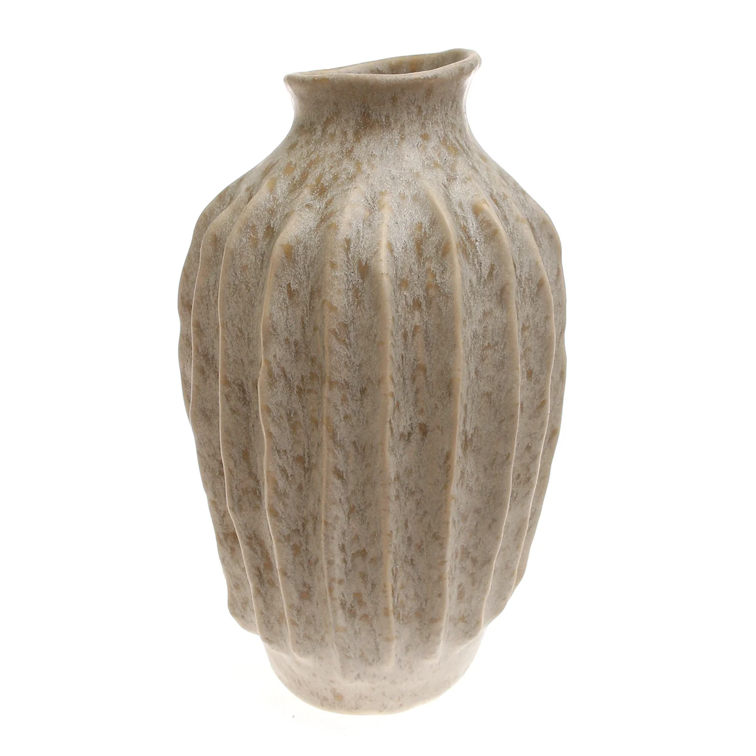 Light Beige Textured Lines Ceramic Vase – Large - Image 2