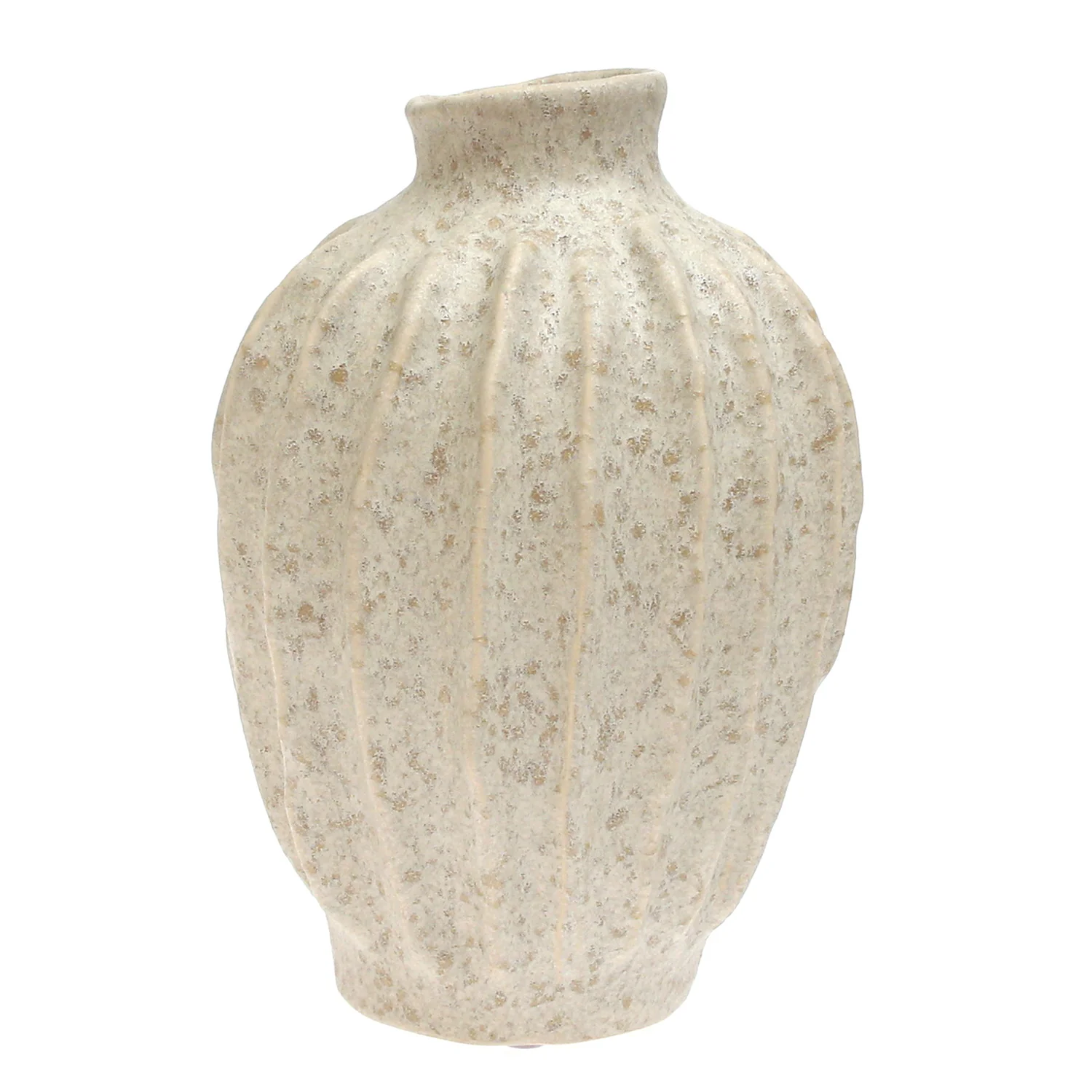 Light Beige Textured Lines Ceramic Vase – Small - Image 2