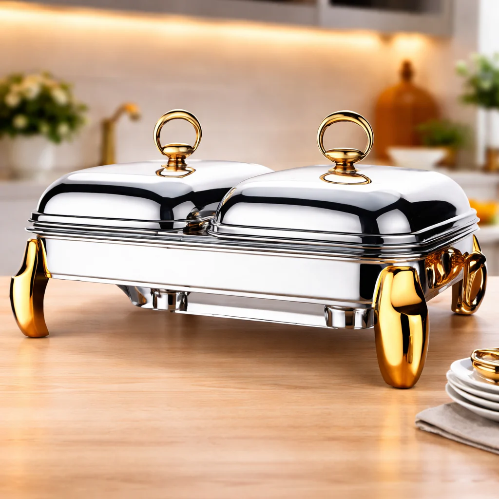 LUX GOLD 2×1 Rect Dish 4Pc-C – Premium Double Rectangular Chafing Dish Set