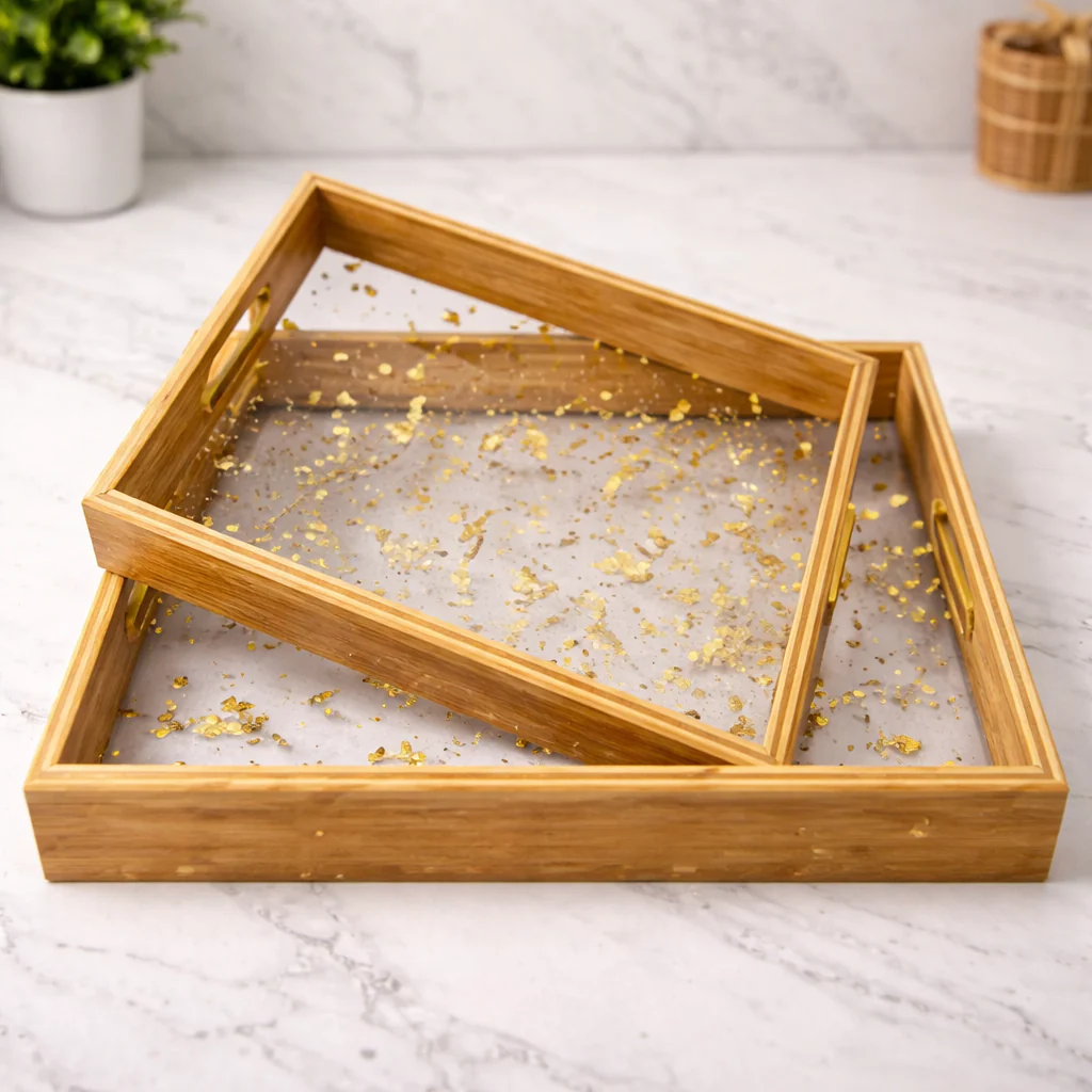 Luxury 2-Piece Square Acrylic Tray Set – Elegant Decorative Serving & Organizer Trays