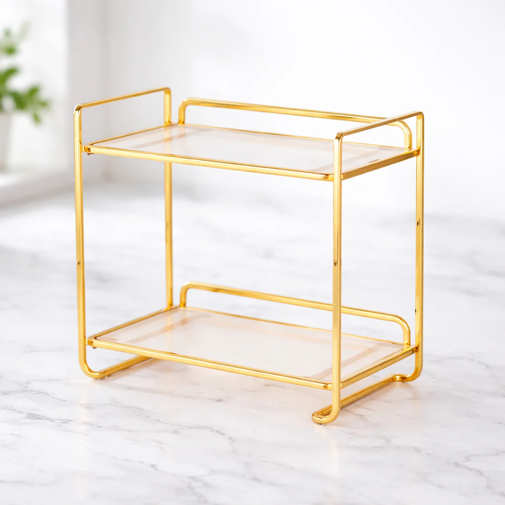 Luxury Gold Organizer – Modern 2-Tier Storage Rack for Kitchen & Bathroom