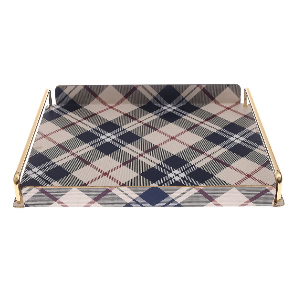 Luxury Large Leather Tray – Checkered Pattern with Gold Frame | Elegant Serving & Organizer Tray (Model 6-1) - Image 3