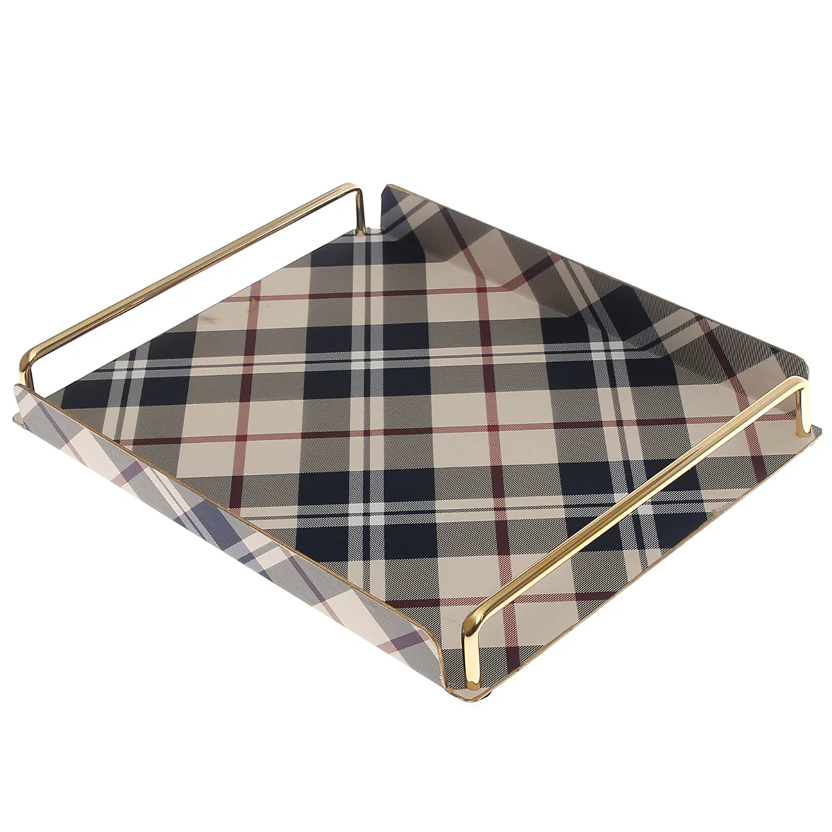 Luxury Small Leather Tray – Checkered Pattern with Gold Frame | Elegant Serving & Organizer Tray (Model 6-1)