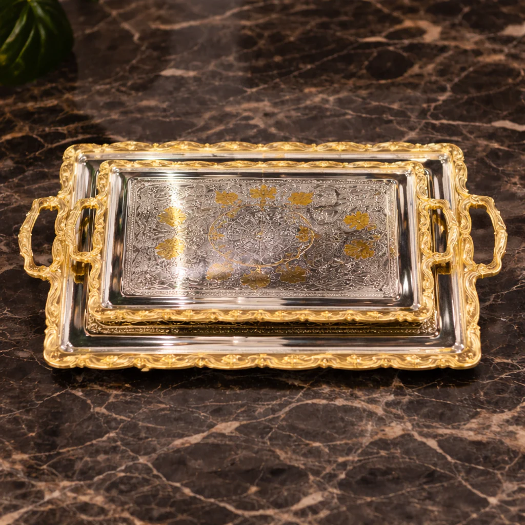 Luxury Tray Set 3PCS – Decorative Serving Trays with Gold Handles