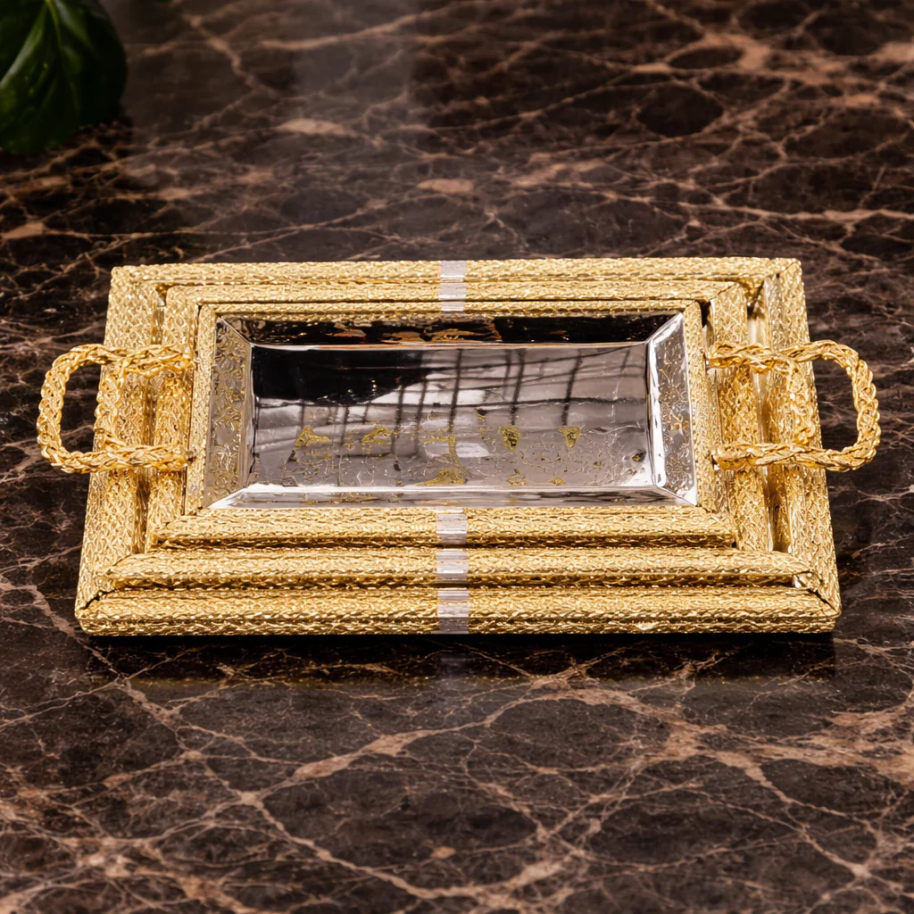 Luxury Tray Set 3PCS – Gold Decorative Serving Trays with Handles
