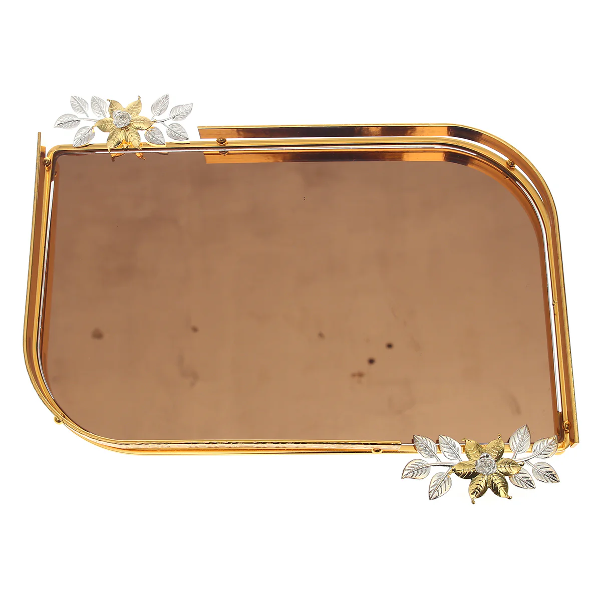 Luxury Vanity Dish – Large Rectangular Gold Tray with Floral Handles | Mirror Finish Decorative Tray (Model 131-2) - Image 2