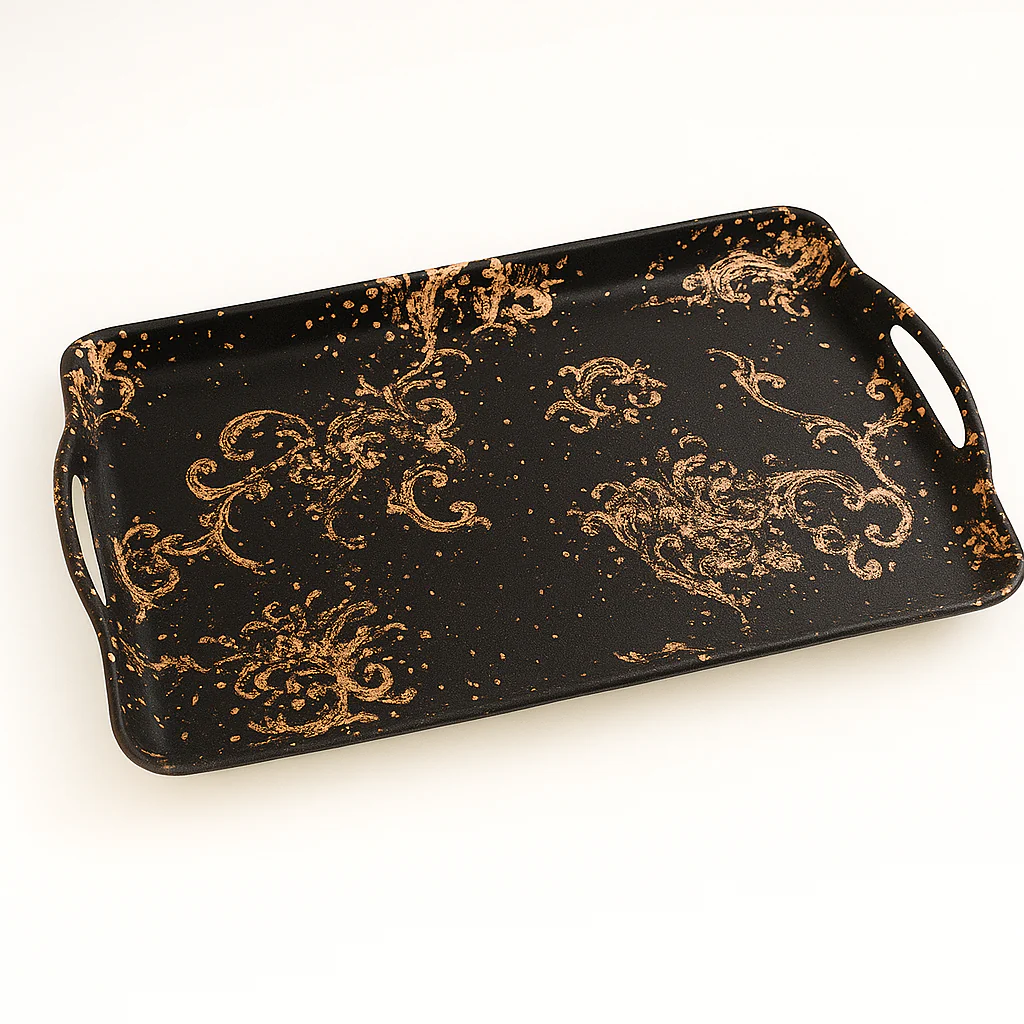 Magical Black Tray – Large, Medium & Small Gold Swirl Design - Image 2