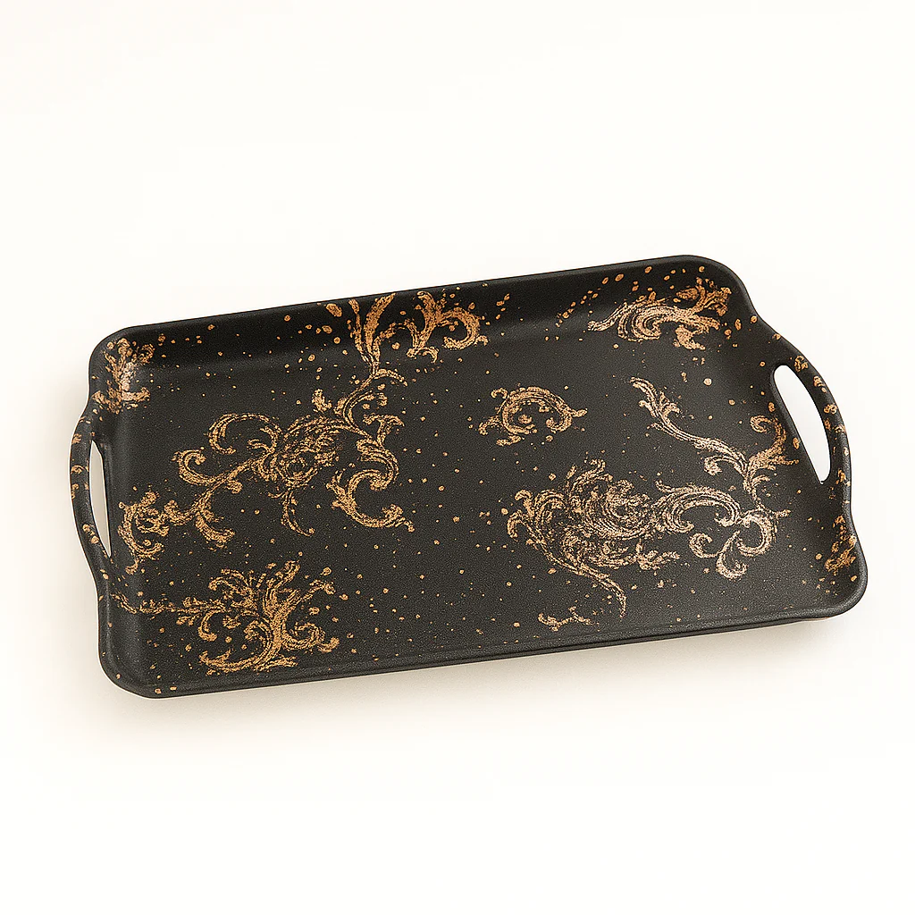 Magical Black Tray – Large, Medium & Small Gold Swirl Design - Image 3