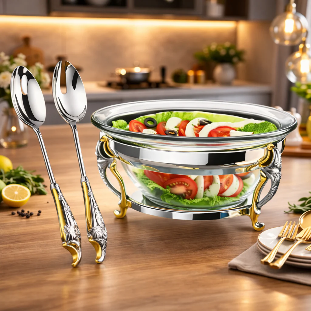 MALAIKA Salad Bowl – Elegant Serving Bowl with Servers