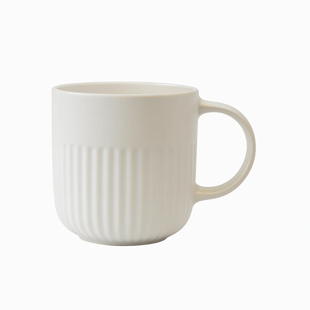 Matte Ribbed Ceramic Coffee Mug – Cream White - Image 2