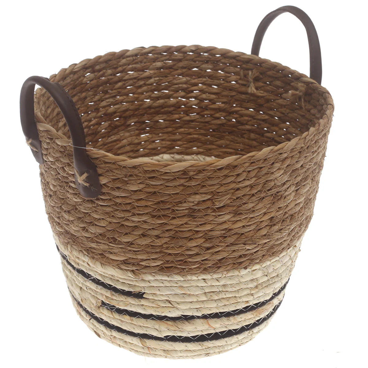 Medium Woven Storage Basket White & Black Stripe Design – 11 x 11 x 9 Inch - Image 2