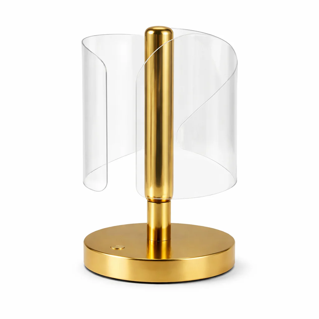 Modern Acrylic LED Table Lamp – Gold Base Designer Accent Light for Bedroom & Living Room