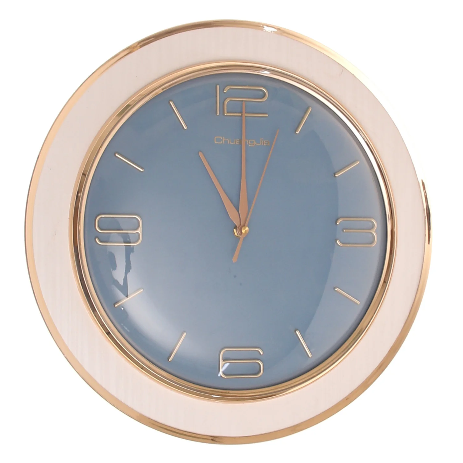 Modern Blue & White Wall Clock with Gold Accents