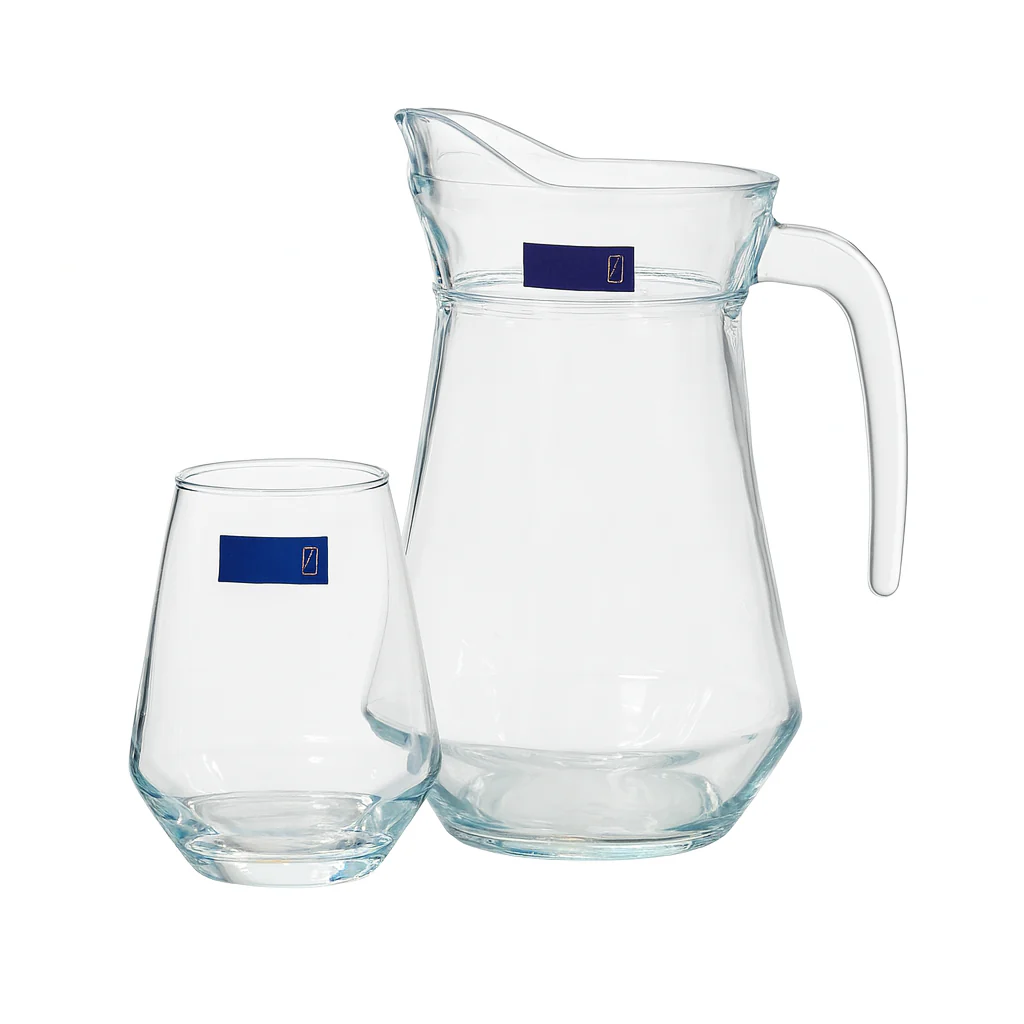 Modern Clear Glass Water Set – 7-Piece Set (1.4 L Jug + 340 mL Glasses) - Image 2