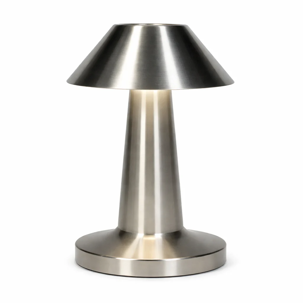 Modern Cone LED Touch Table Lamp – Brushed Metal Dimmable Bedside Night Light